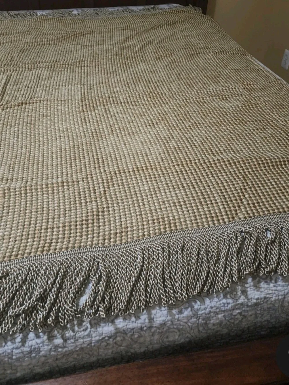 Woven Fringe Throw Blanket in Celery/sage Color / Brand Kennebunk